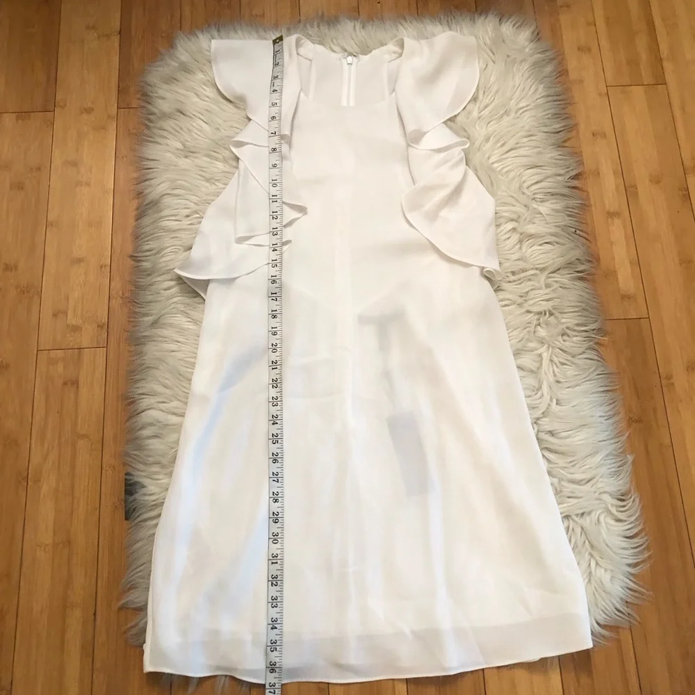 BCBG MAXAZRIA Jenni Ruffle Shoulder Racerback Chiffon White Shift Dress M NWT - Picture 14 of 14